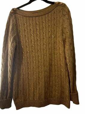 Lauren Ralph Lauren Gold Metallic Cable Knit Sweater L